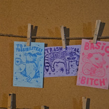 Charger et lire la vidéo dans la visionneuse de la Galerie, Trash Trifecta Block Print Set | Lino Block Print | Limited Possum Print | Mouse Art Print | Raccoon Art | Canadian