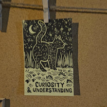 Charger et lire la vidéo dans la visionneuse de la Galerie, Curiosity & Understanding Block Print | Lino Block Print | Limited Cat Print | Cute Cat Print | Healing Journey Art | Canadian