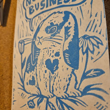 Charger l'image dans la galerie, No Bunny Business Block Print | Lino Block Print | Limited Bunny Print | Cute Rabbit Print | Sassy Art | Canadian