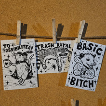 Charger l'image dans la galerie, Trash Trifecta Block Print Set | Lino Block Print | Limited Possum Print | Mouse Art Print | Raccoon Art | Canadian