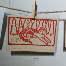 Charger l'image dans la galerie, Smoky Cabin Cat Lino Print (5x7)