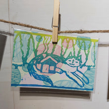 Charger l'image dans la galerie, Smoky Cabin Cat Lino Print (5x7)