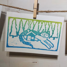 Charger l'image dans la galerie, Smoky Cabin Cat Lino Print (5x7)