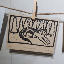 Load image into Gallery viewer, Smoky Cabin Cat Lino Print (5x7)
