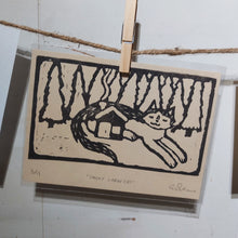 Charger l'image dans la galerie, Smoky Cabin Cat Lino Print (5x7)