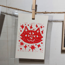 Charger l'image dans la galerie, Third Eye Cat Lino Print (4x6)