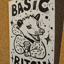 Load image into Gallery viewer, Basic Bitch Block Print | Lino Block Print | Limited Possum Print | Cute Possum Print | Sassy Art | Canadian
