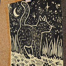 Load image into Gallery viewer, Curiosity &amp; Understanding Block Print | Lino Block Print | Limited Cat Print | Cute Cat Print | Healing Journey Art | Canadian
