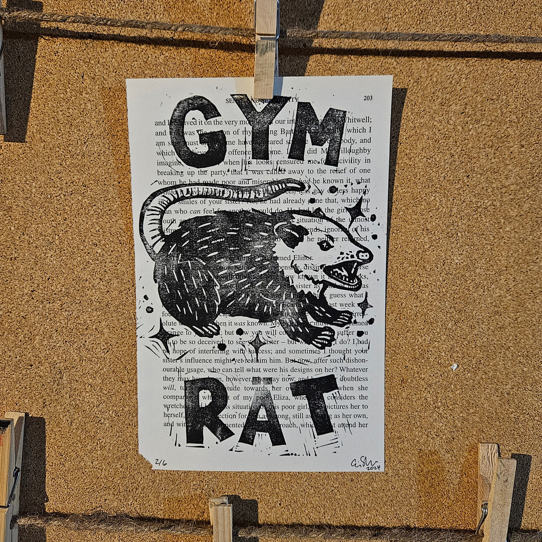 Gym Rät Block Print | Lino Block Print | Limited Possum Print | Cute Possum Print | Gift for Animal Lover | Canadian