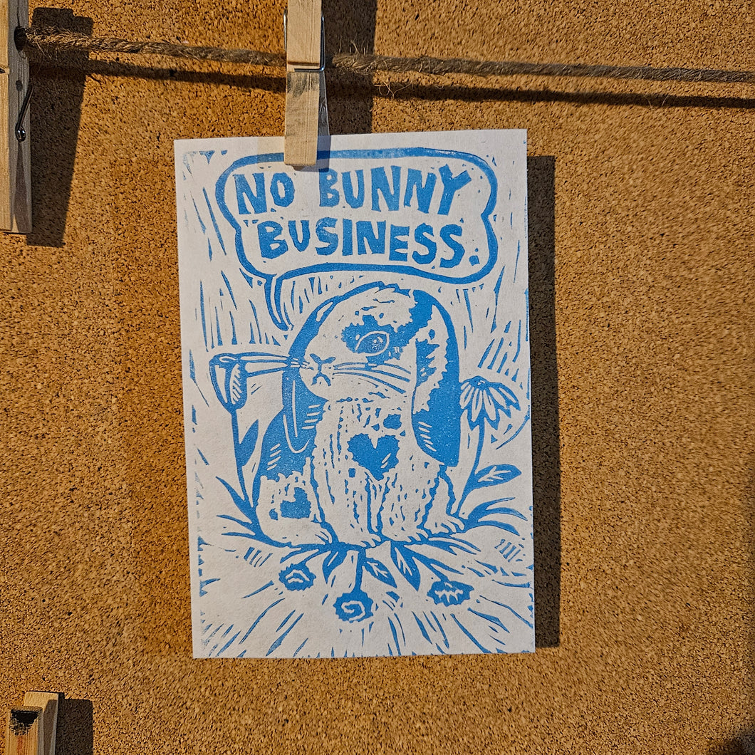 No Bunny Business Block Print | Lino Block Print | Limited Bunny Print | Cute Rabbit Print | Sassy Art | Canadian