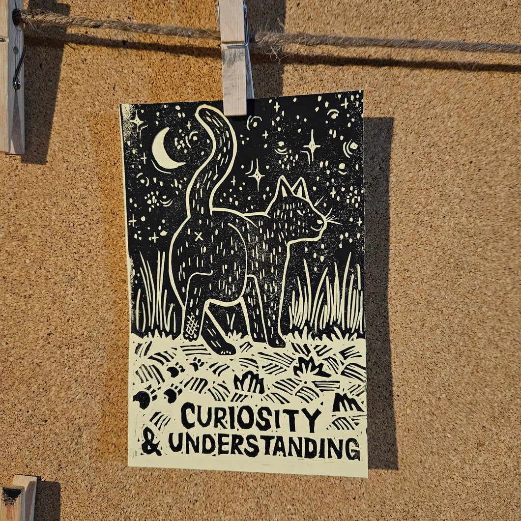 Curiosity & Understanding Block Print | Lino Block Print | Limited Cat Print | Cute Cat Print | Healing Journey Art | Canadian