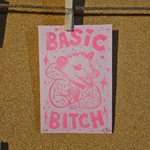 Load image into Gallery viewer, Basic Bitch Block Print | Lino Block Print | Limited Possum Print | Cute Possum Print | Sassy Art | Canadian
