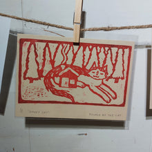 Charger l&#39;image dans la galerie, Smoky Cabin Cat Lino Print (5x7)
