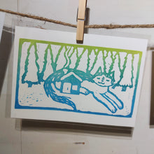 Load image into Gallery viewer, Smoky Cabin Cat Lino Print (5x7)
