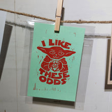 Charger l&#39;image dans la galerie, I Like These Odds - Baby Yoda Lino Print (4x6)
