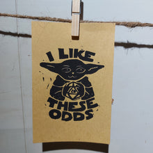 Load image into Gallery viewer, I Like These Odds - Baby Yoda Lino Print (4x6)
